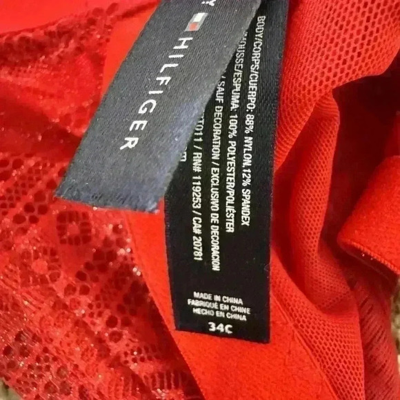 Tommy Hilfiger Longline Bra Red Silver Glitter R77T011 Size 34C - Picture 9 of 9
